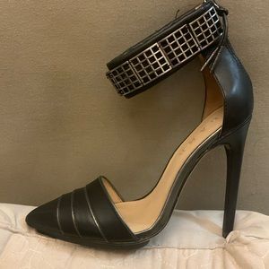 Sexy black heels with silver ankle strap